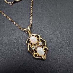 LIND 14K Gold Electroplated Faux Opal Necklace Pendant